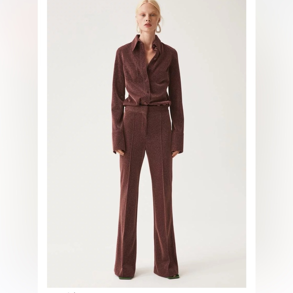 NWT H&M Studio Collection Glittery Metallic Rust Red Jersey Trousers Size 8